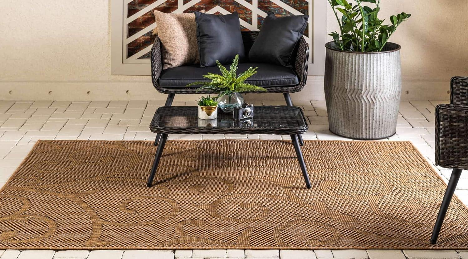 Unique Loom 5' 0 x 8' 0 Light Brown Outdoor Botanical Vine Area Rug