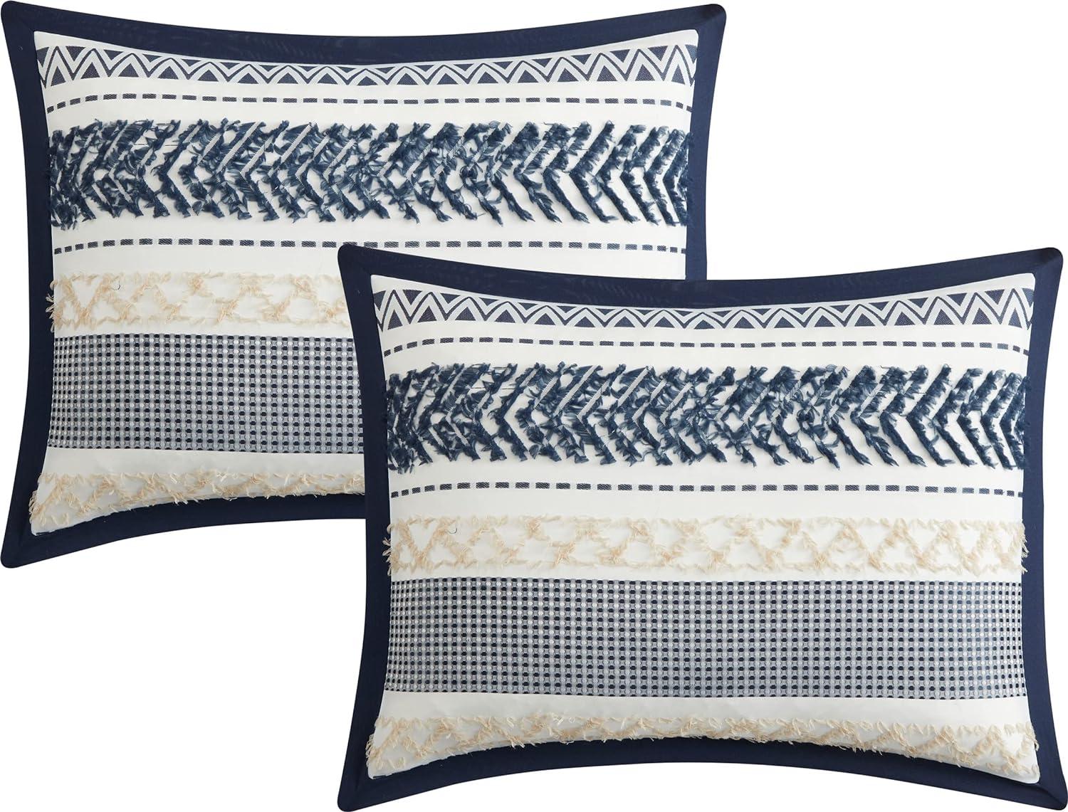 Navy Geometric Jacquard Queen Comforter Set with Decorative Pillows