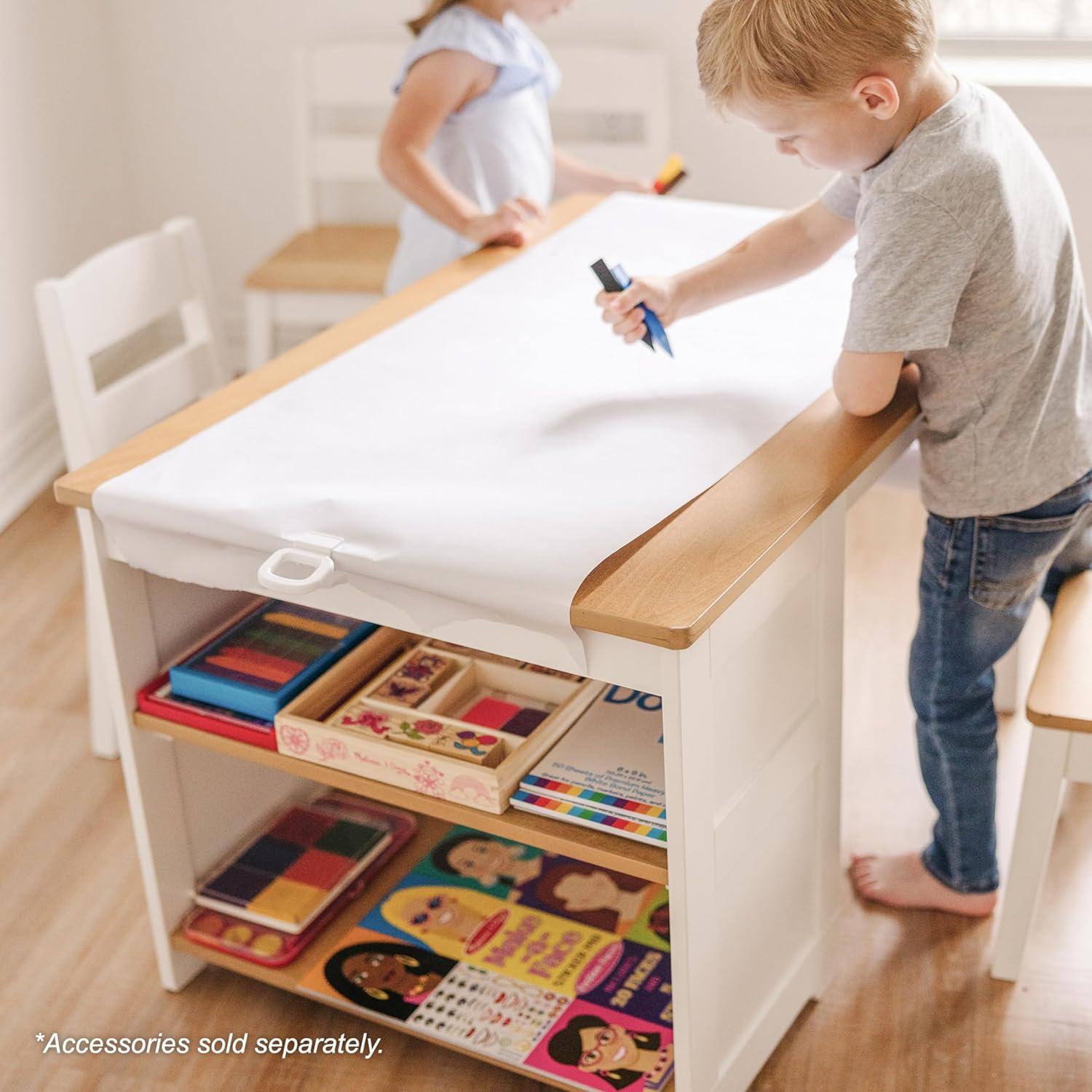 Melissa & Doug Kids Furniture Wooden Art Table & Chairs Set - White