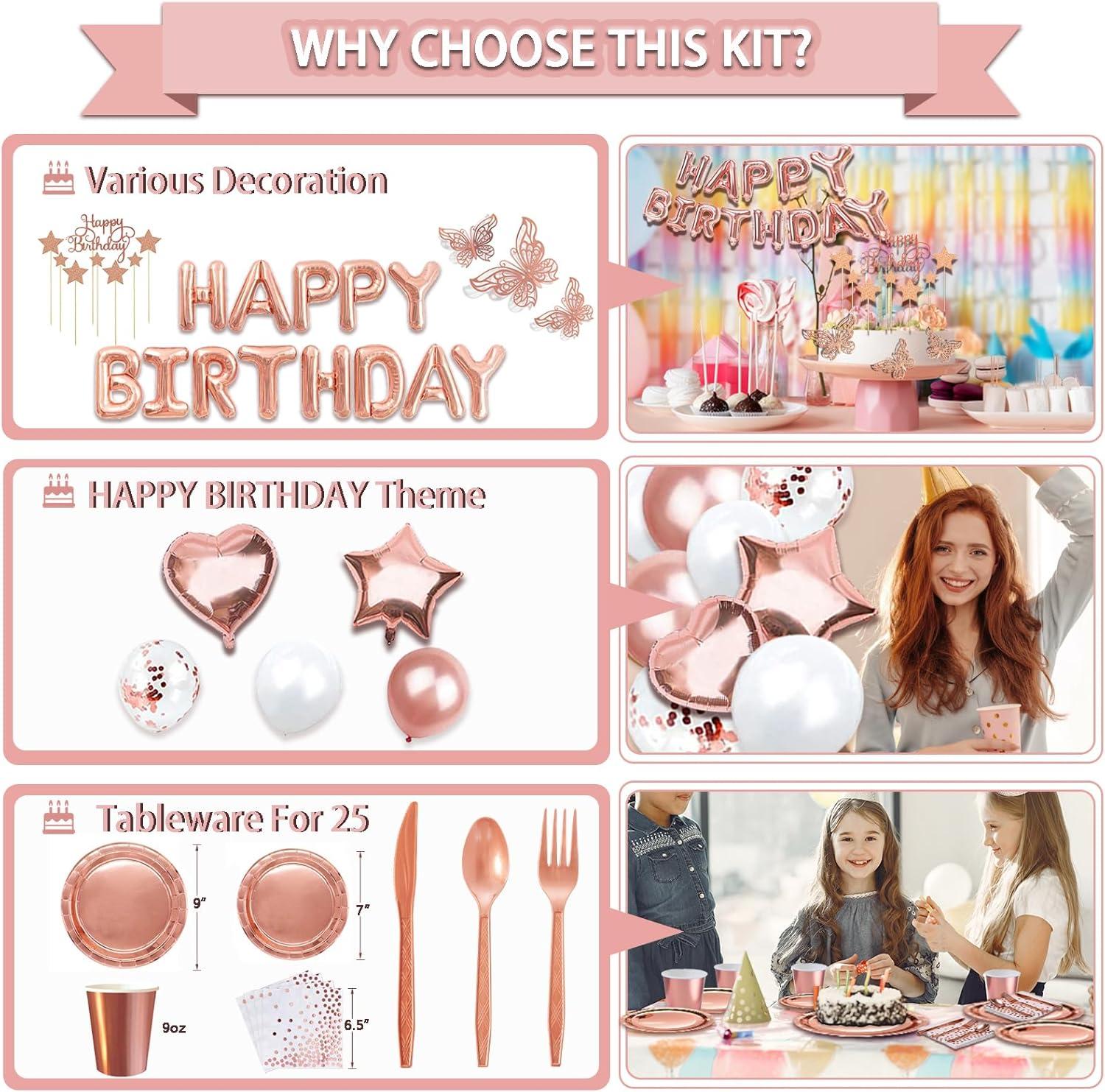 Rose Gold Birthday Party Decoration Kit for 25 Guests