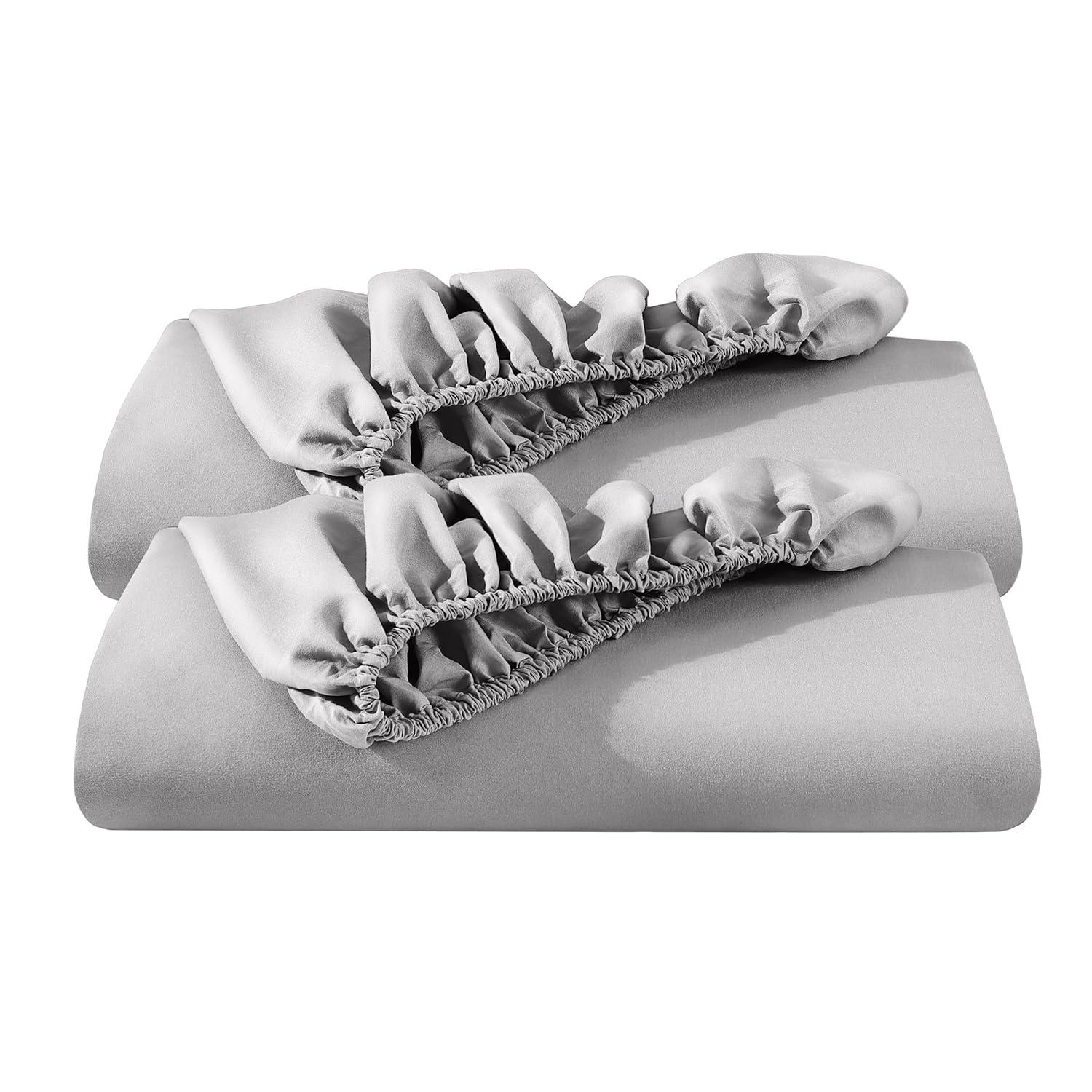 Bare Home 2-Pack Fitted Sheets - Premium 1800 Collection - Ultra-soft - Deep Pocket - Short Queen, Cloud Gray