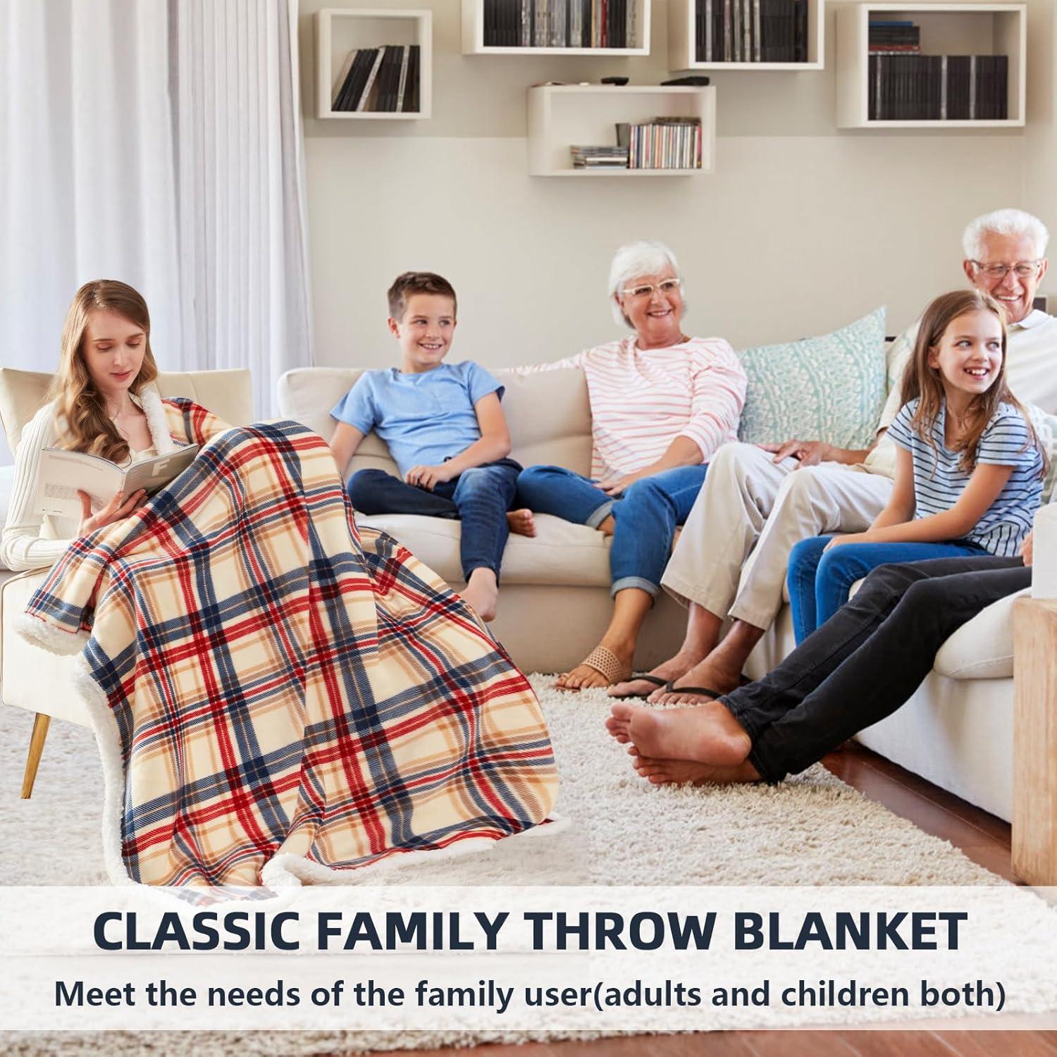 inhand Sherpa Throw Blanket Plaid Checkered Warm Blanket for Couch, Bed, Sofa Reversible Fluffy Flannel Fleece Blanket and Throw for Adults, Women, Men, Ideal for Christmas (Dark Red, 50”x 60”)
