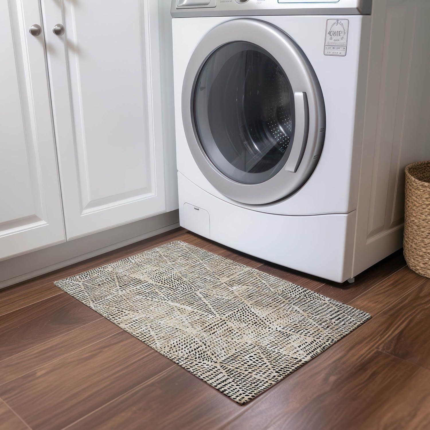 Beige Diamond Pattern Machine Washable Rectangular Rug