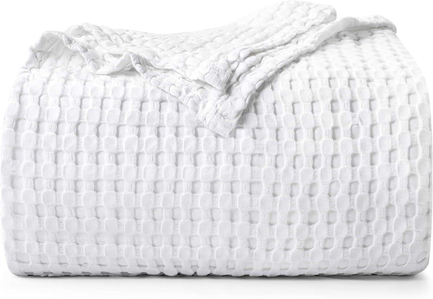 White Cotton Waffle Weave Queen Blanket