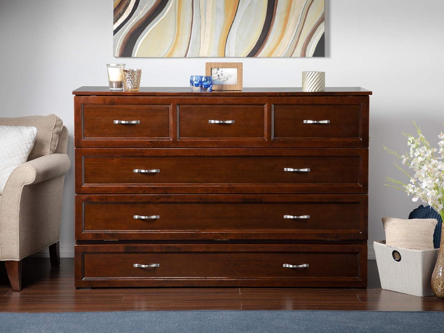 Queen Deerfield Murphy Bed Chest with Charging Station Walnut - AFI: Space-Saving Design, No Box Spring Needed