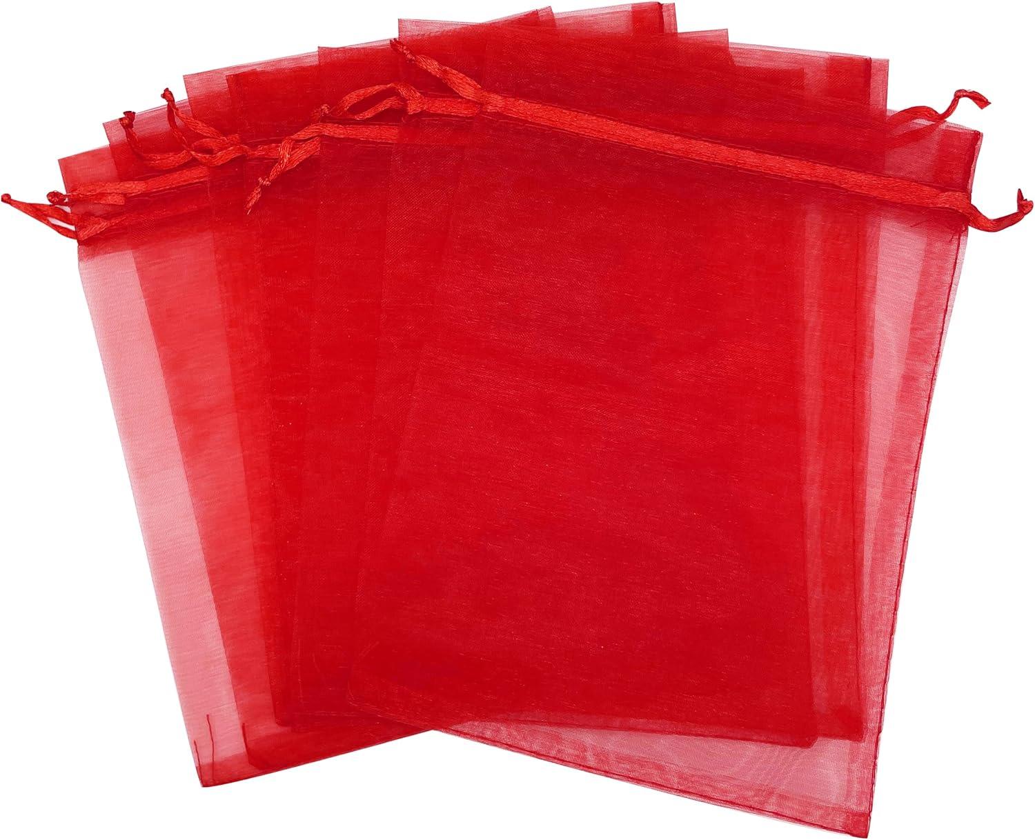100PCS 4x6inch (10x15cm) Drawstring Organza Jewelry Favor Pouches Wedding Party Festival Gift Bags Candy Bags (Red)