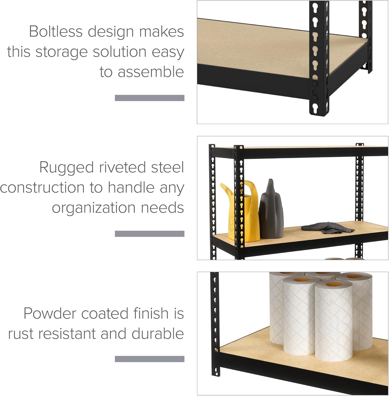 Space Solutions 1000 Riveted Metal Shelving 3-Shelf Unit 12D x 30W x 30H Black