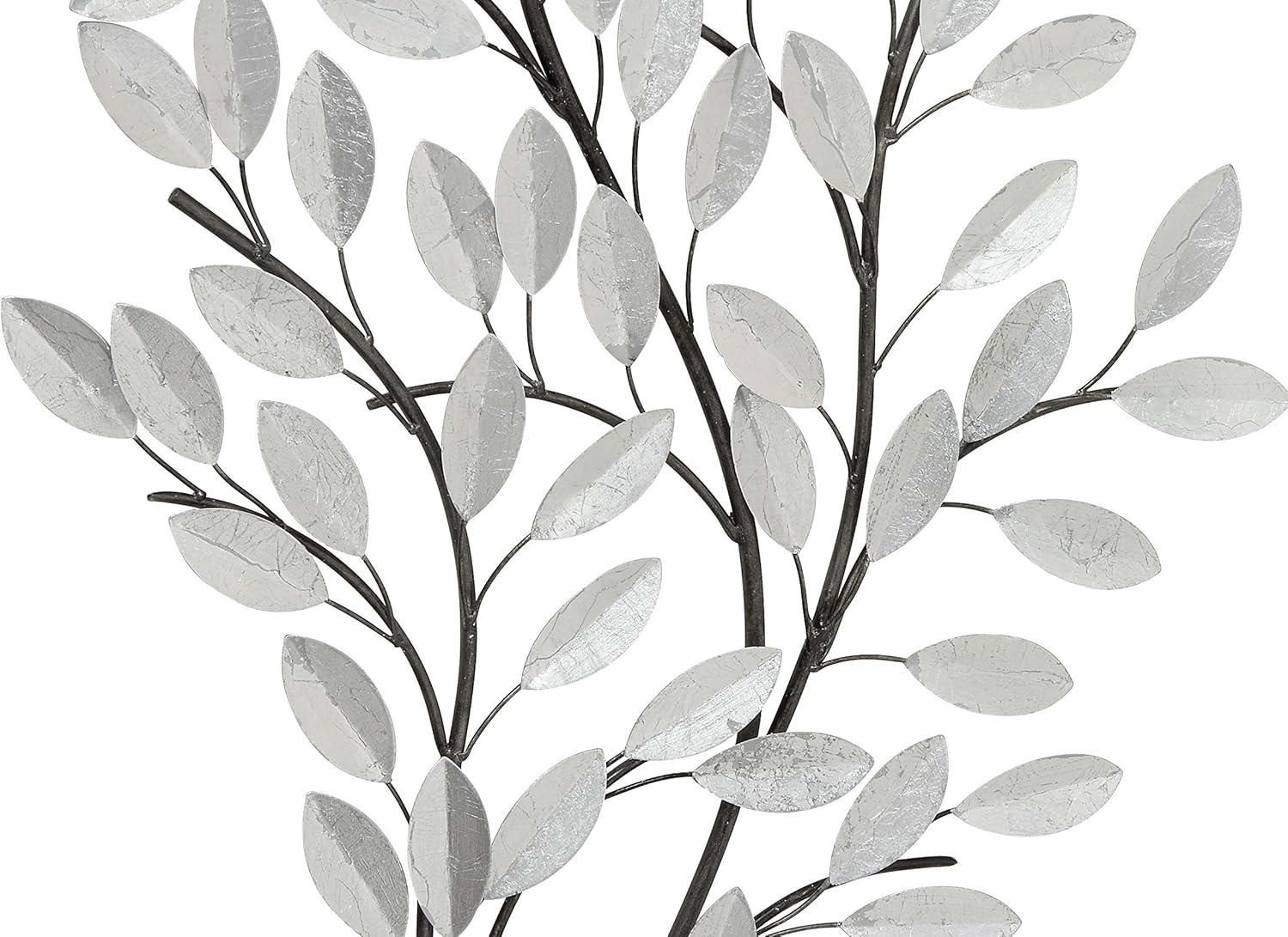 Metal Leaf Metallic Wall Decor with Stem Silver - Olivia & May: Glam Iron Art for Indoor