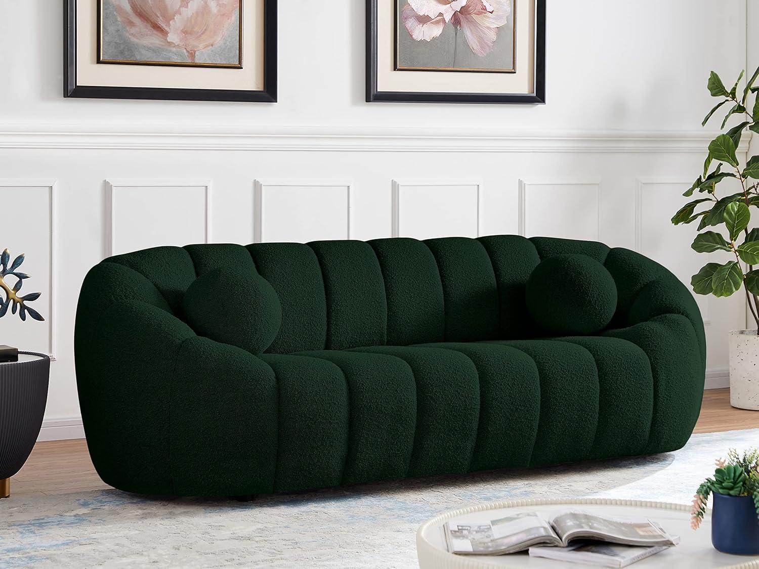 Meridian Furniture Elijah Green Boucle Fabric Sofa