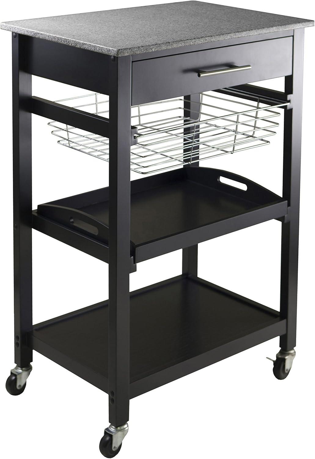 Julia Granite Top Kitchen Cart Wood/Black - Winsome