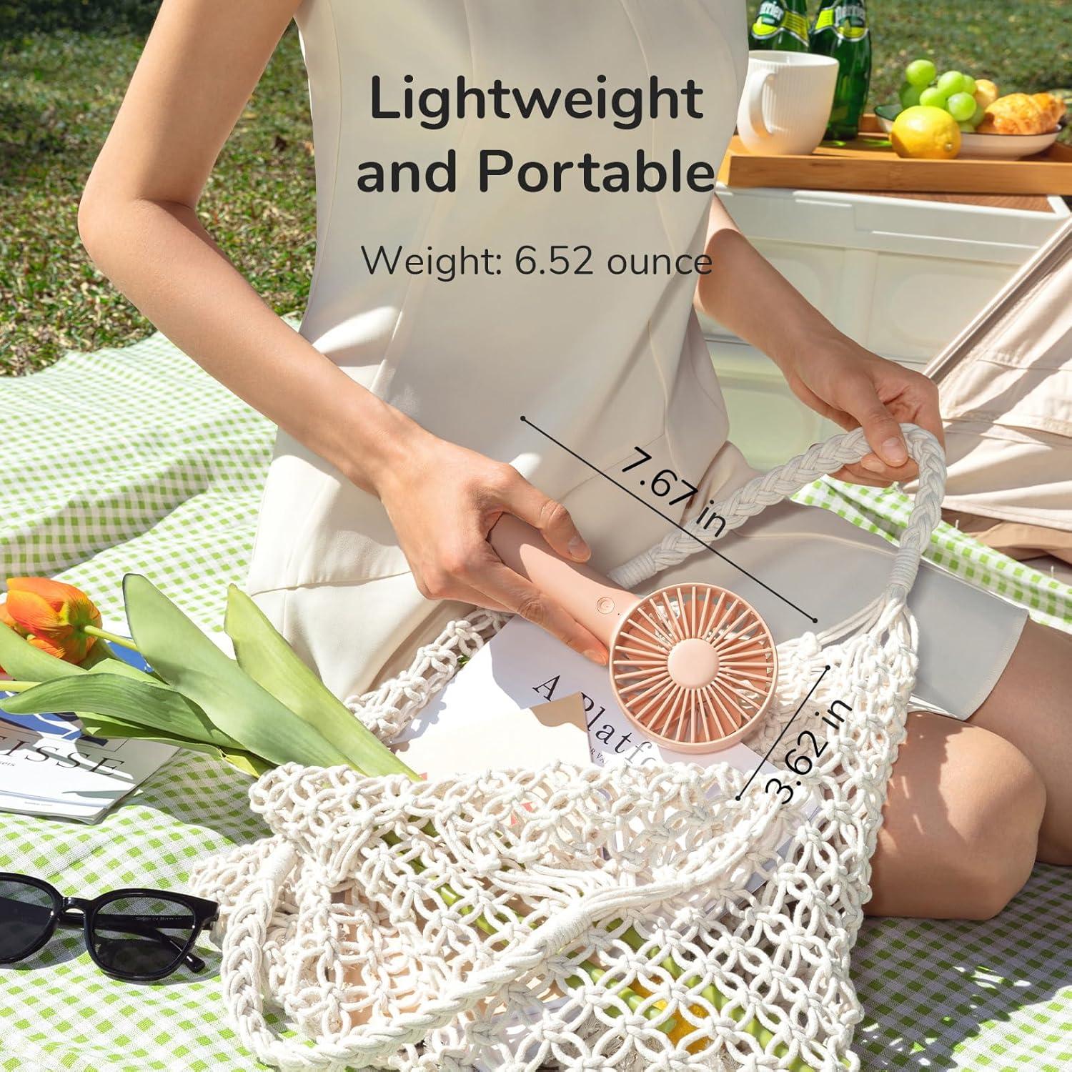 JISULIFE Handheld Fan, Portrable Mini Fan with 3 Speed, USB Rechargeable Personal Fan Battery Operated for Outdoor, Office, Travel -Pink