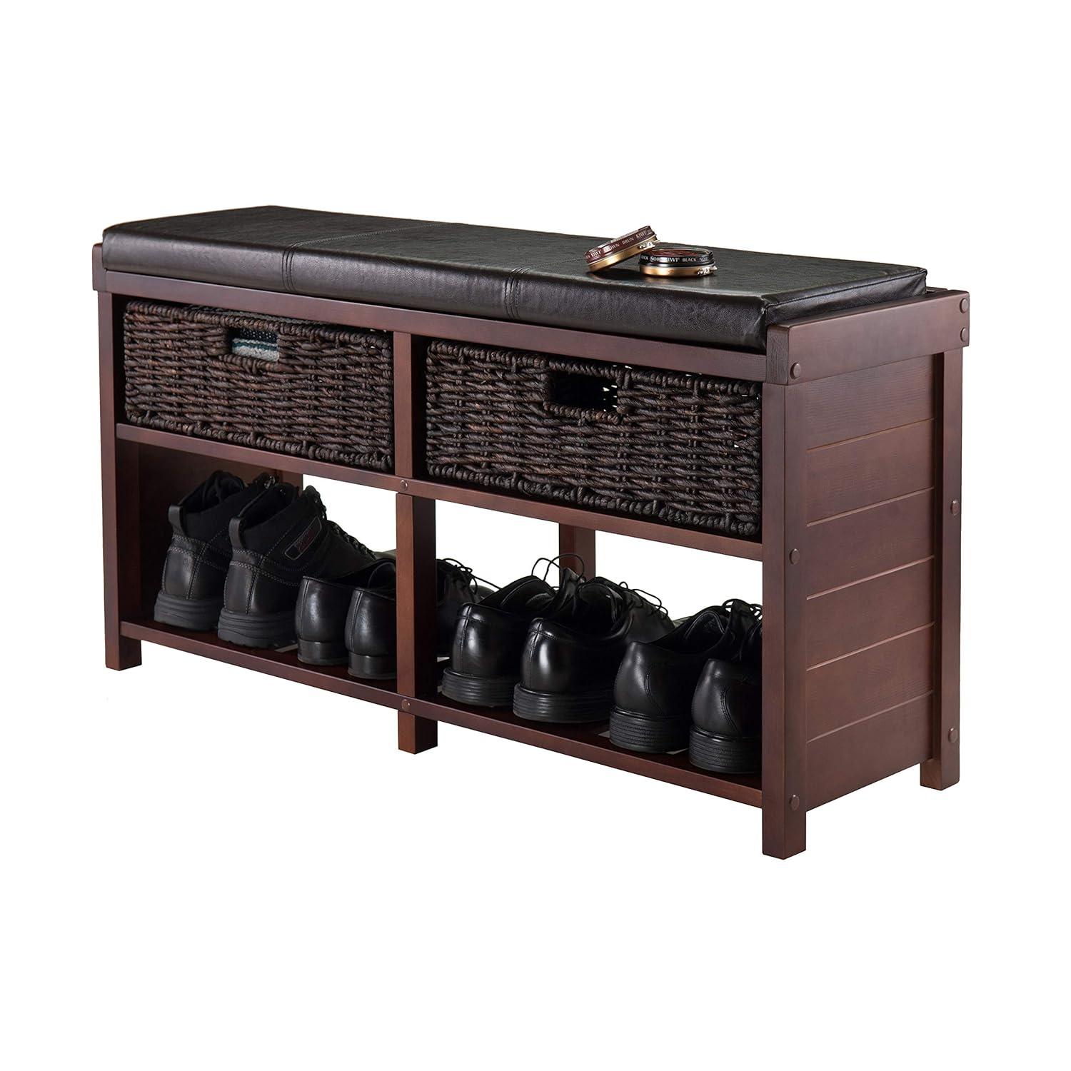 Colin Entryway Storage Bench with Cushion Cappuccino - Winsome: Upholstered Wool, Wood Legs, Spot Clean