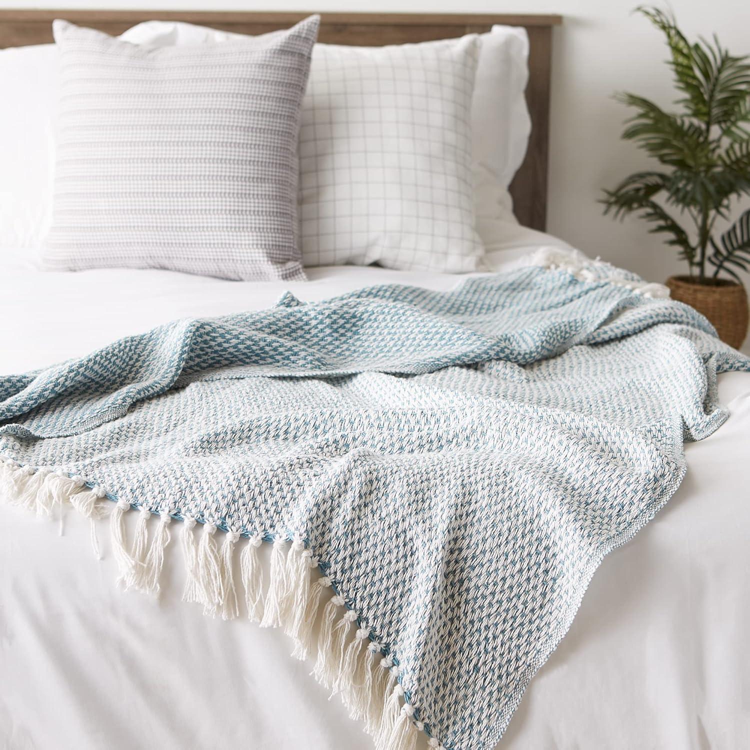 50"x60" Woven Throw Blanket Storm Blue - Design Imports: Lightweight, Machine Washable, Cotton