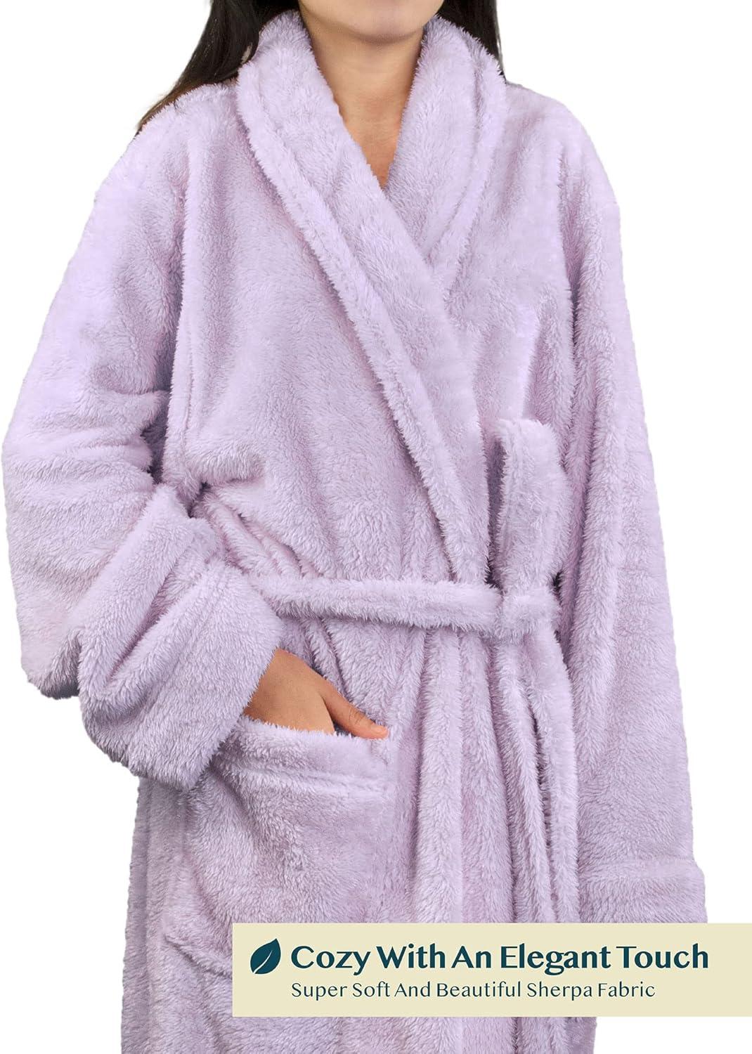 PAVILIA Premium Womens Plush Soft Robe Fluffy Warm, Fleece Faux Shearling Shaggy Bathrobe