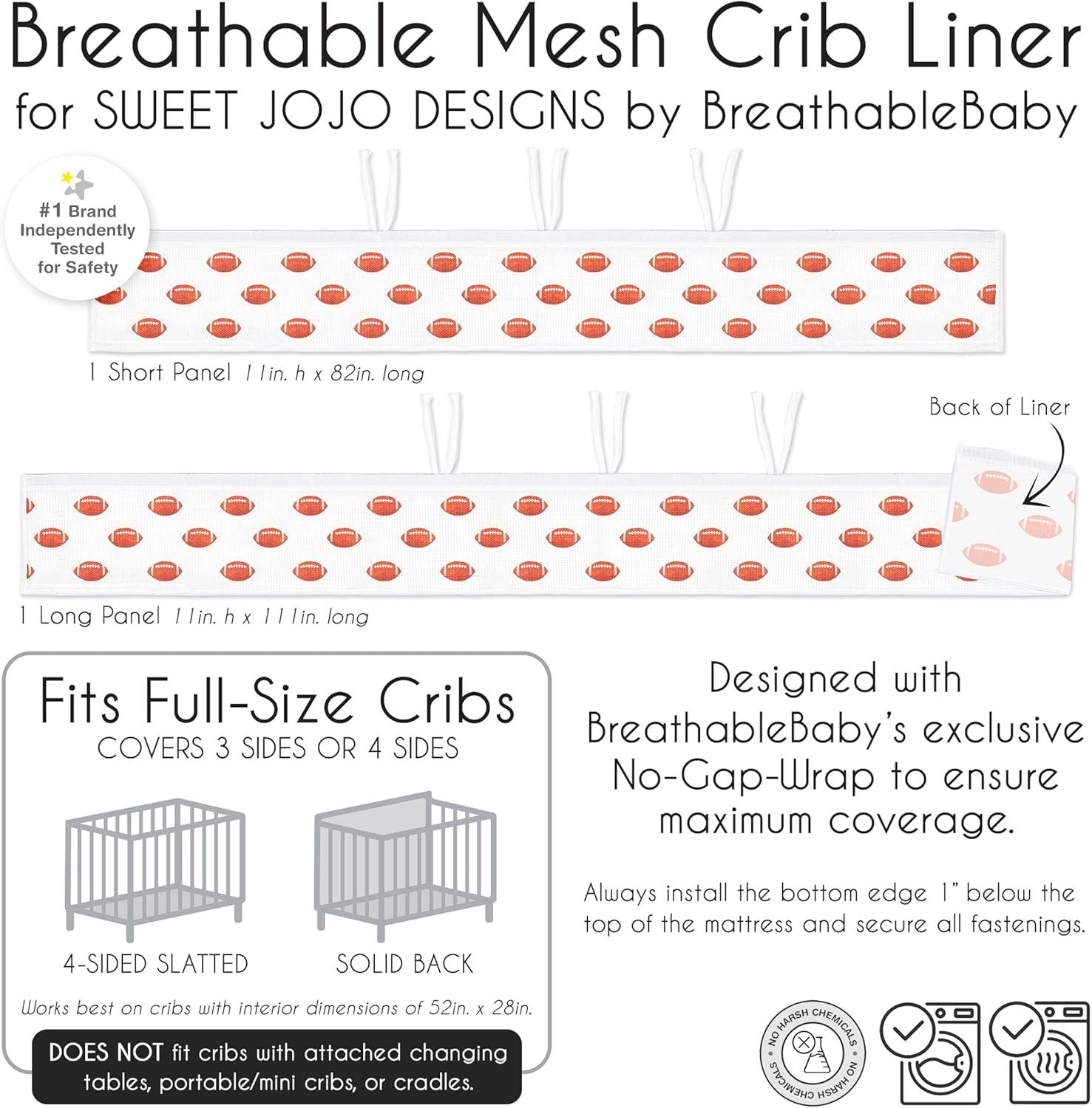 Sweet Jojo Designs + BreathableBaby Boy Breathable Mesh Crib Liner Pad Football Brown and White
