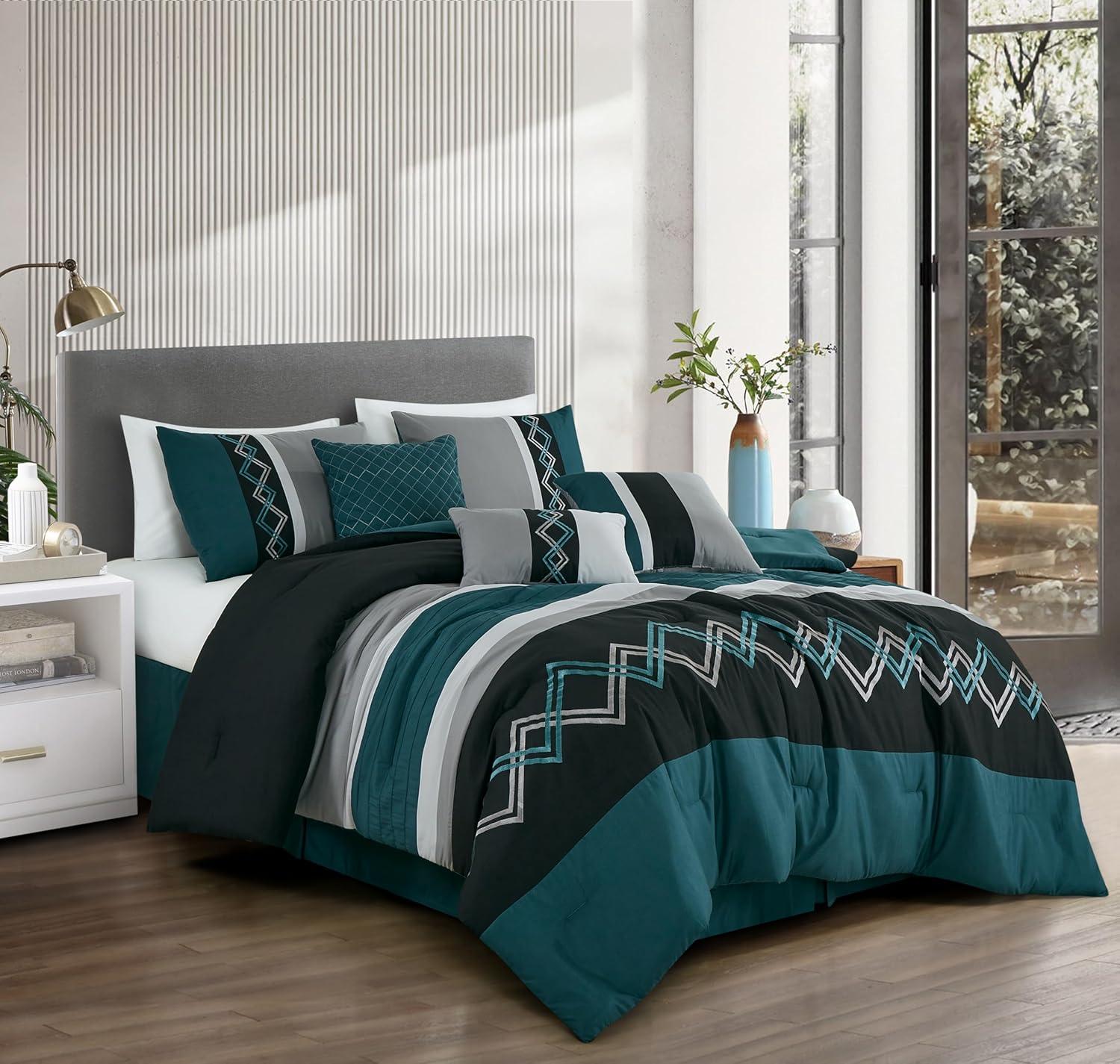 Chezmoi Collection Microfiber Modern & Contemporary 7 Piece Comforter Set