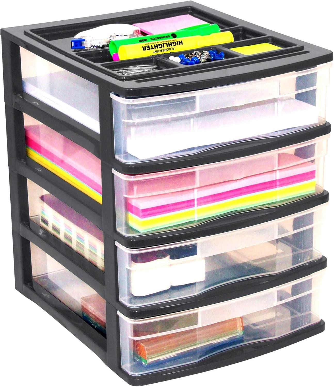 Black Plastic Resin 4-Drawer Desktop Storage Organizer