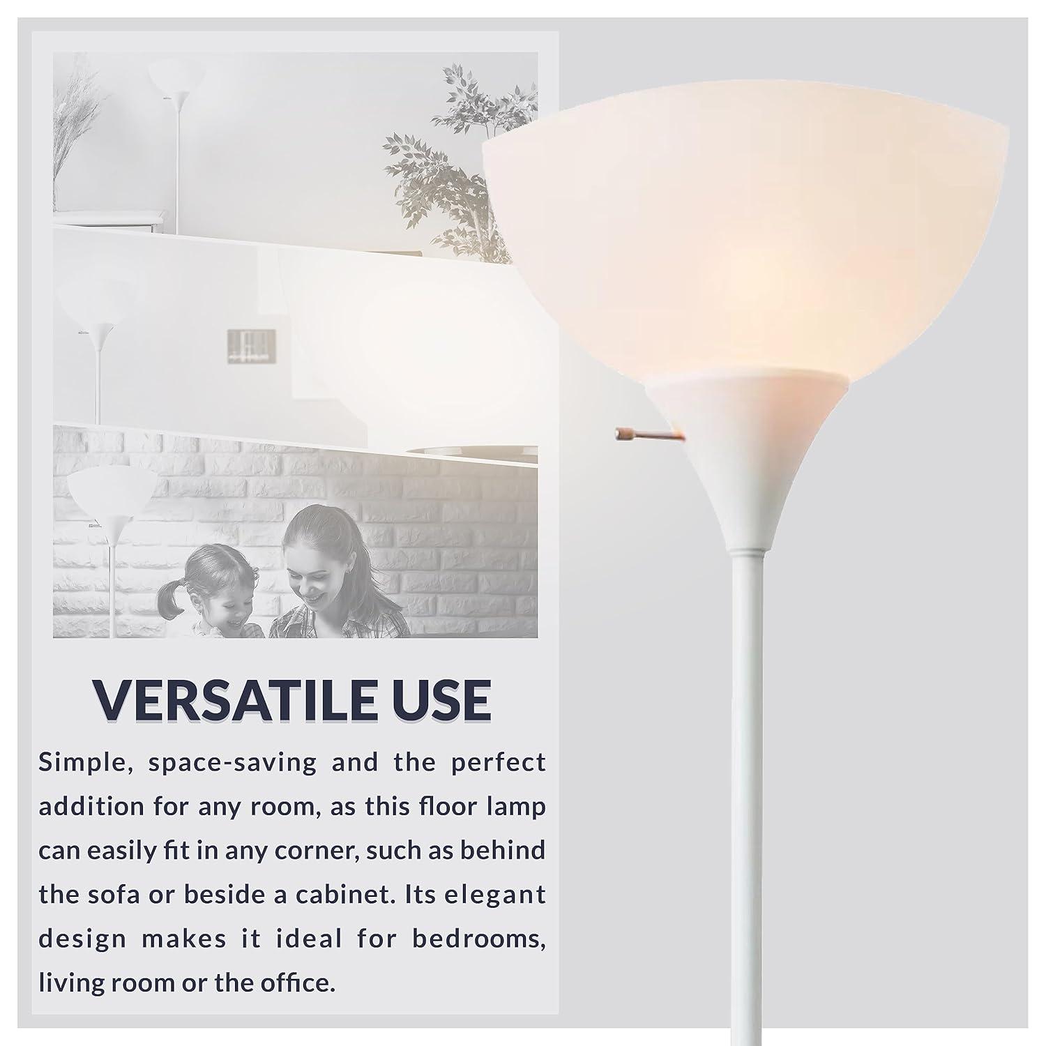Newhouse Lighting 71” Modern White Energy Efficient Floor Lamp with White Torchiere Shades