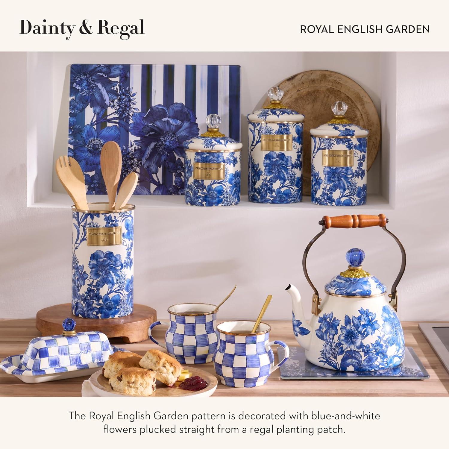 Royal Blue Floral Tempered Glass Rectangular Cutting Board Set