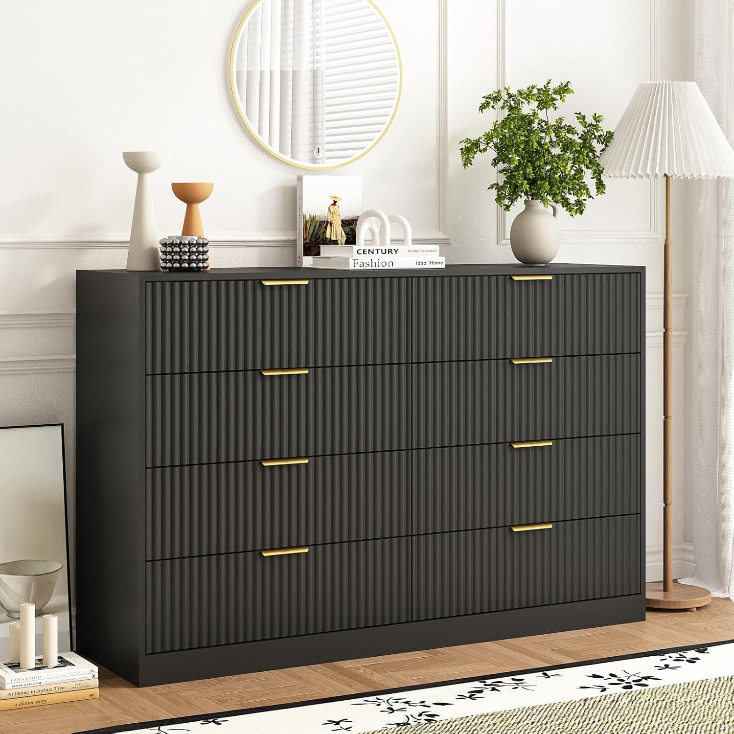 Fluted Dresser For Bedroom With 8 Drawers, 55" Wide Modern Chest Of Drawers With Metal Handle