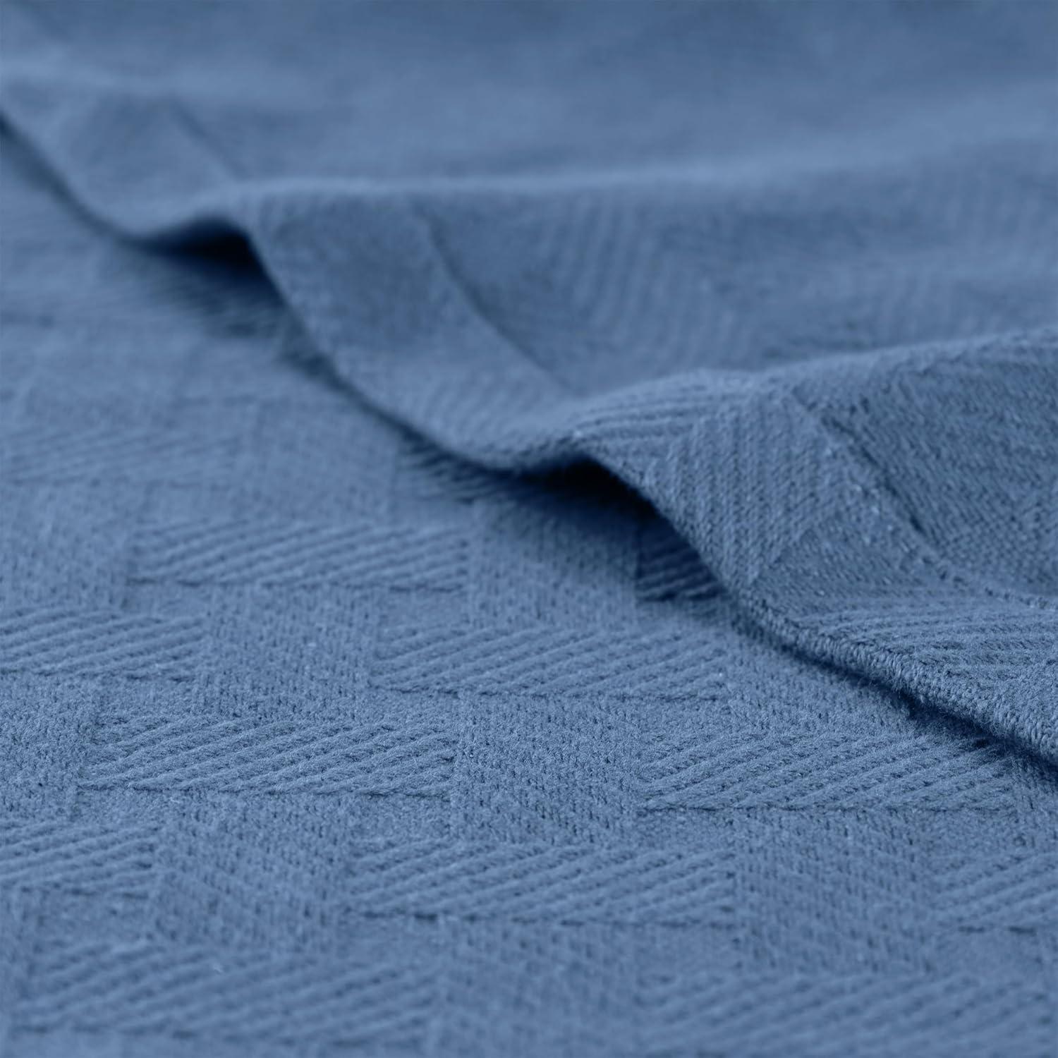 Superior Basketweave All-Season Cotton Blanket, Throw, Denim Blue