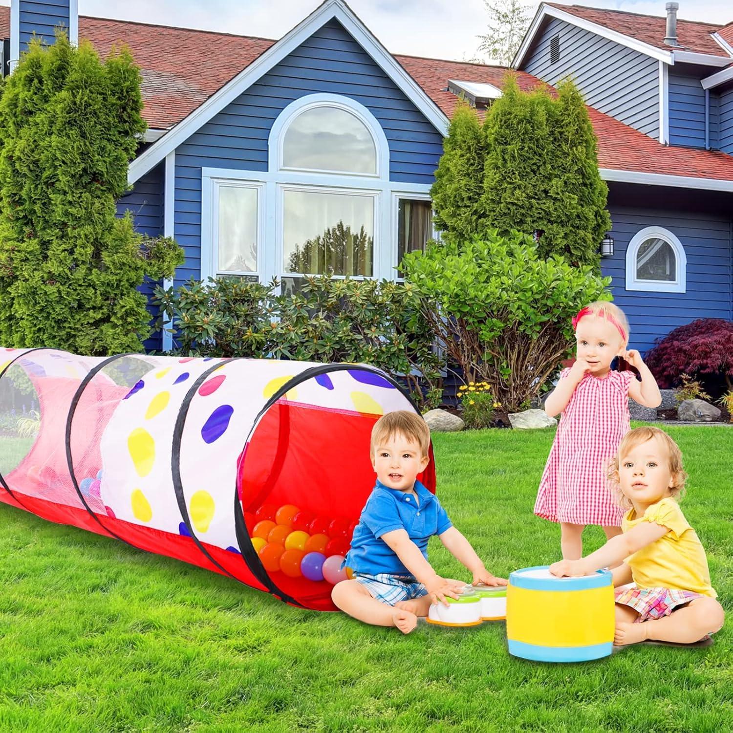 PigPigPen Pop Up Play Tunnel Tent for Toddlers Babies or Dogs, Indoor & Outdoor Toys for Kids Backyard Playset. (Red,Yellow,Blue)