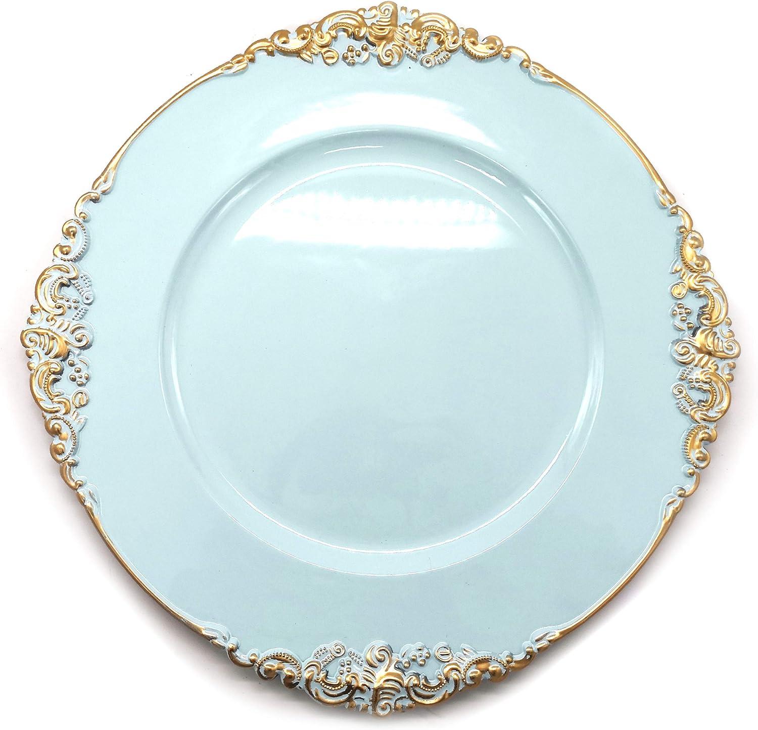 Allgala 13-Inch -Pack Heavy Quality Round Charger Plates-Floral Light Blue-HD80344