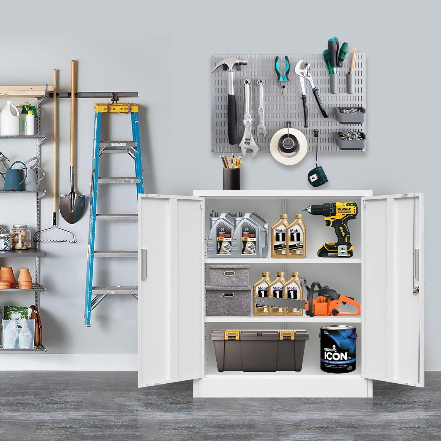 Metal Storage Cabinet, 36" H Locking Storage Cabinet with Adjustable Shelves, Steel Storage Cabinet for Garage, Home, Office, Utility Room-Black