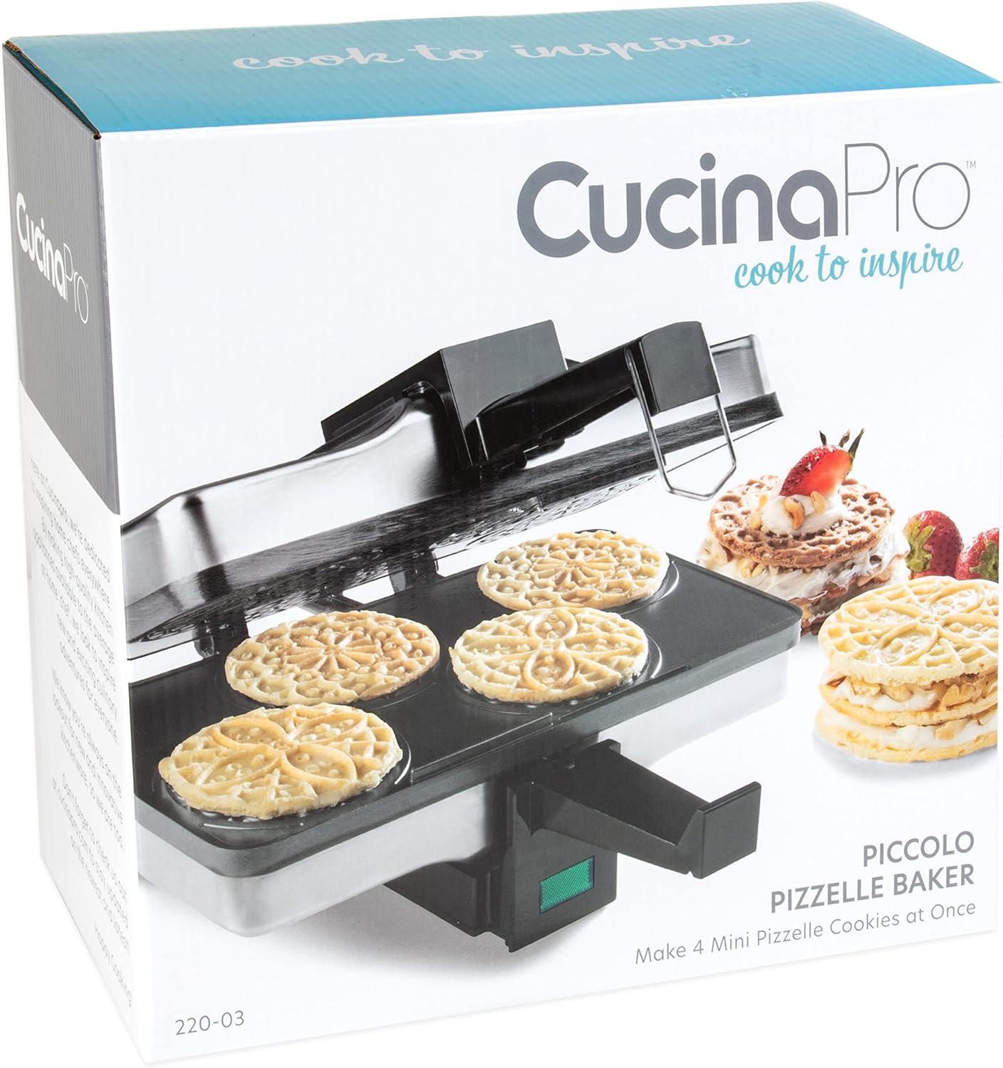 CucinaPro Piccolo Pizzelle Baker- Nonstick Electric Press Makes 4 Mini Cookies at Once w Recipe Guide - Fun Baking Supplies for Parties & Desserts