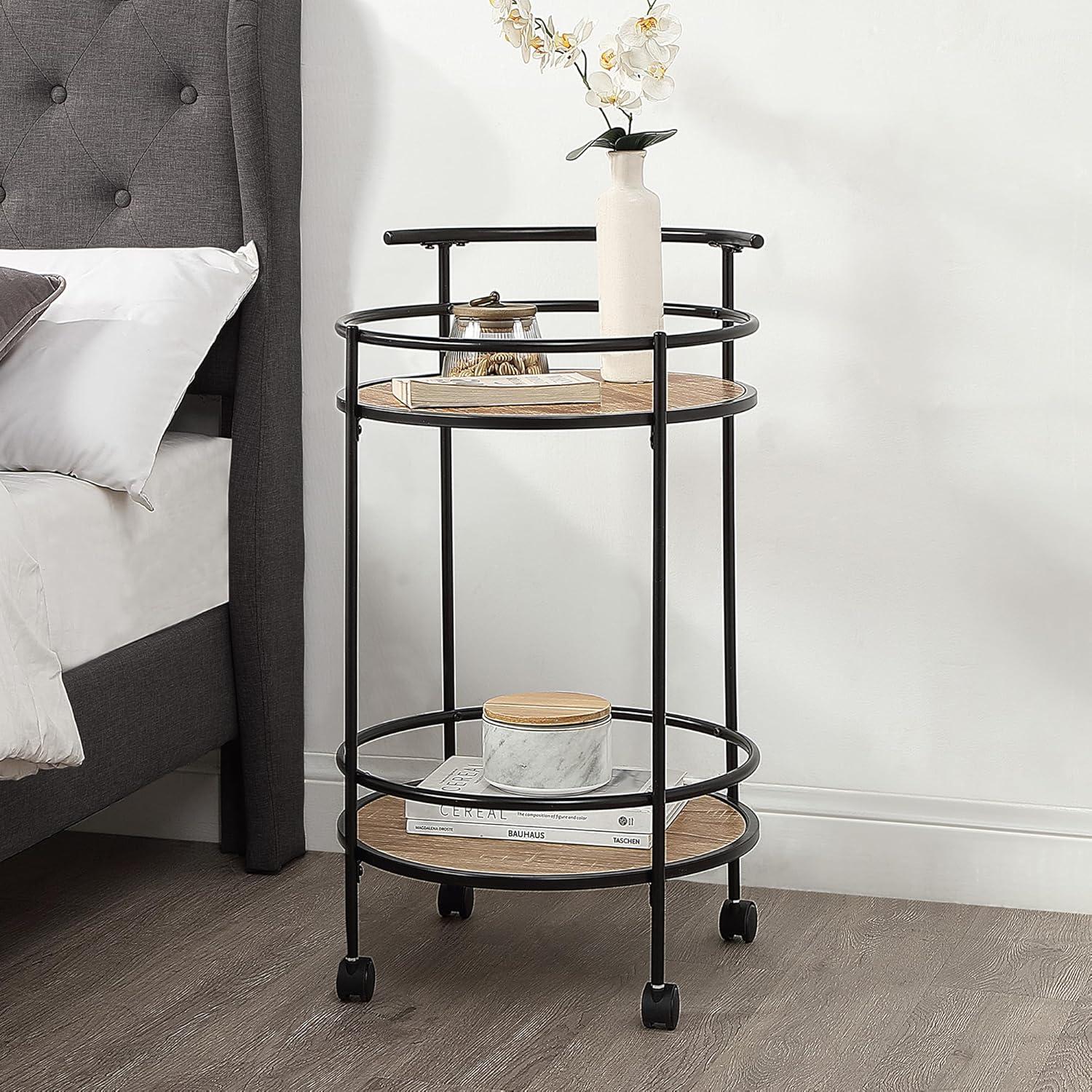 Designs2Go Charlie Serving Bar Cart in Beige Wood with Black Metal Frame