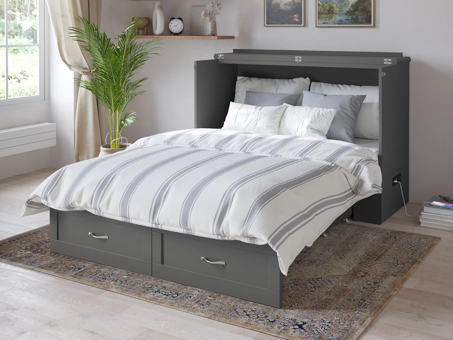 AFI Hamilton Full Solid Wood Murphy Bed Chest with Built-In Charger in Gray