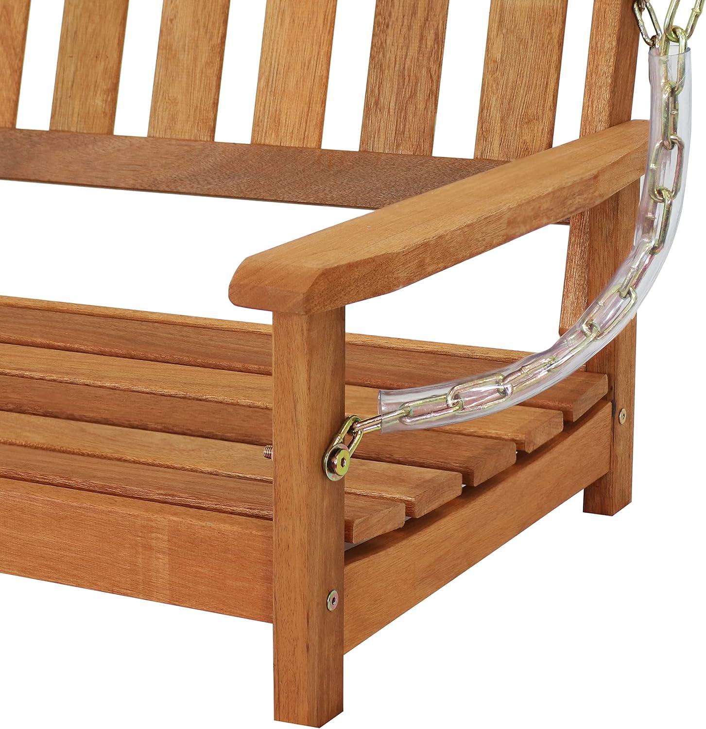 Sunnydaze 47-Inch 2-Person Meranti Wood Porch Swing with Hanging Chains