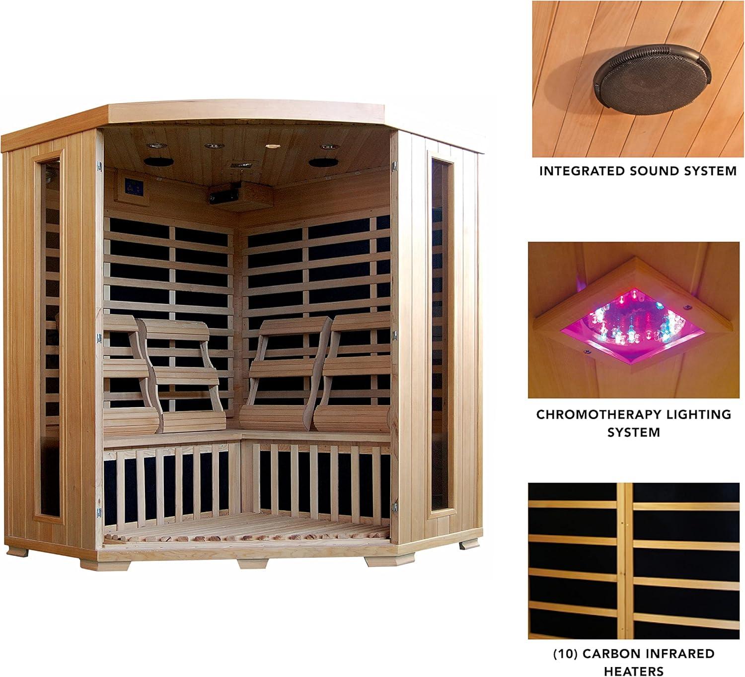 Hemlock 4-Person Corner Infrared Sauna with Carbon Heaters