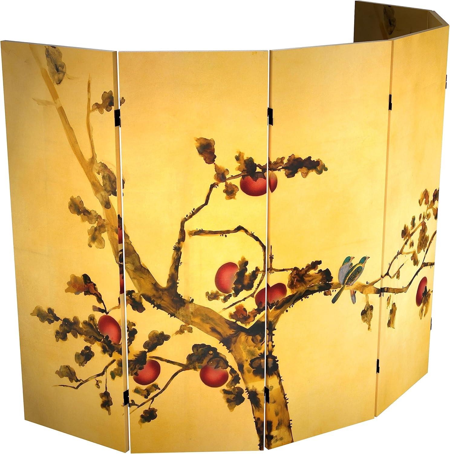 4 ft. Double Sided Plum Tree Canvas Folding Screen