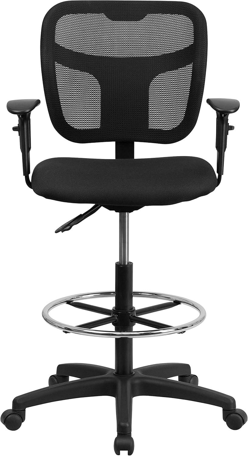 ErgoFlex 360° Black Mesh Drafting Chair with Adjustable Arms