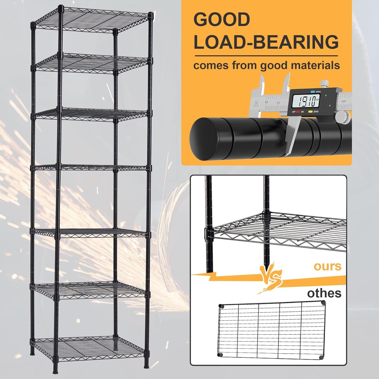 Black 7-Tier Freestanding Metal Shelving Unit