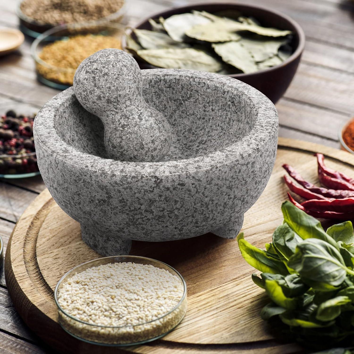 8-Inch Gray Granite Molcajete Mortar and Pestle Set