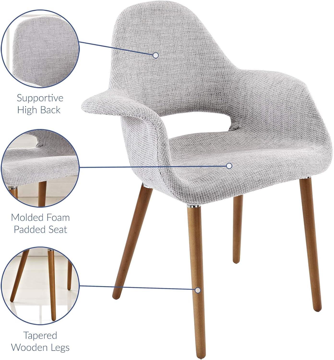 Light Gray Linen Upholstered Arm Chair with Wood Legs