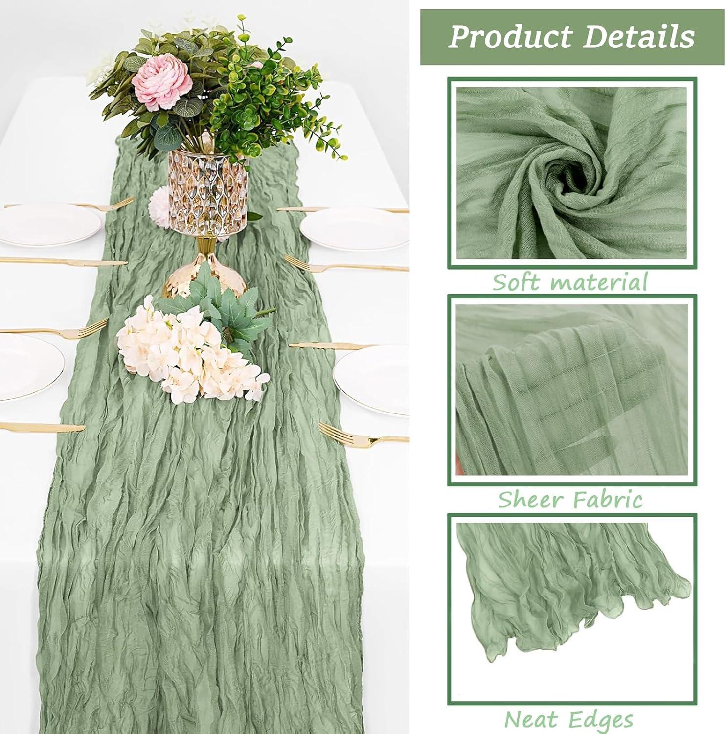 Mint Green Cheesecloth Table Runner 6 Pack 35" Boho Gauze Runner 120 inches Long Tablecloth Runner Rustic Sheer Fabric Bulk for Baby Shower Wedding Bridal Birthday Party Table Decorations