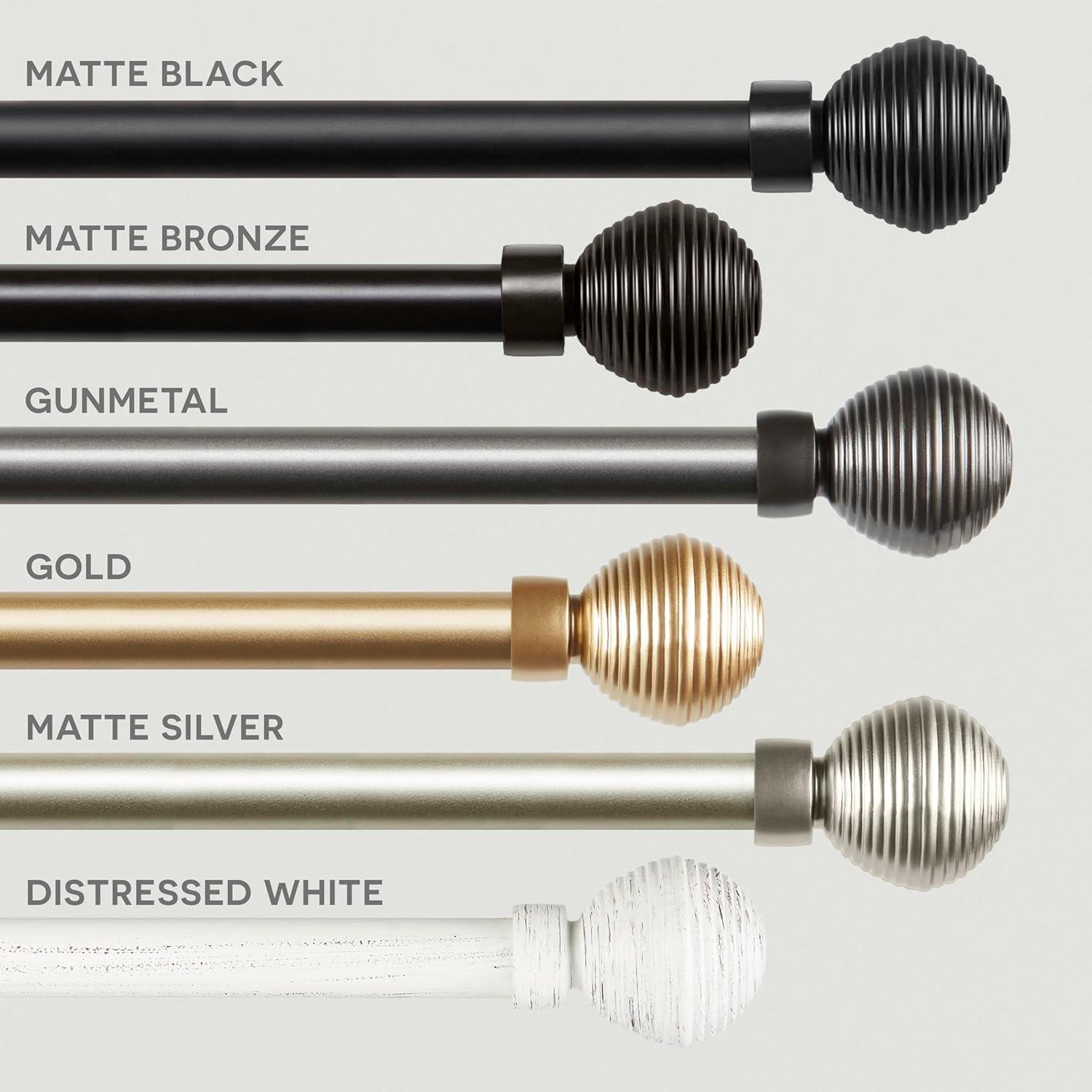 EXCLUSIVE HOME Modern Layer 1" Curtain Rod and Coordinating Finial Set, Matte Silver, Adjustable 36"-72"