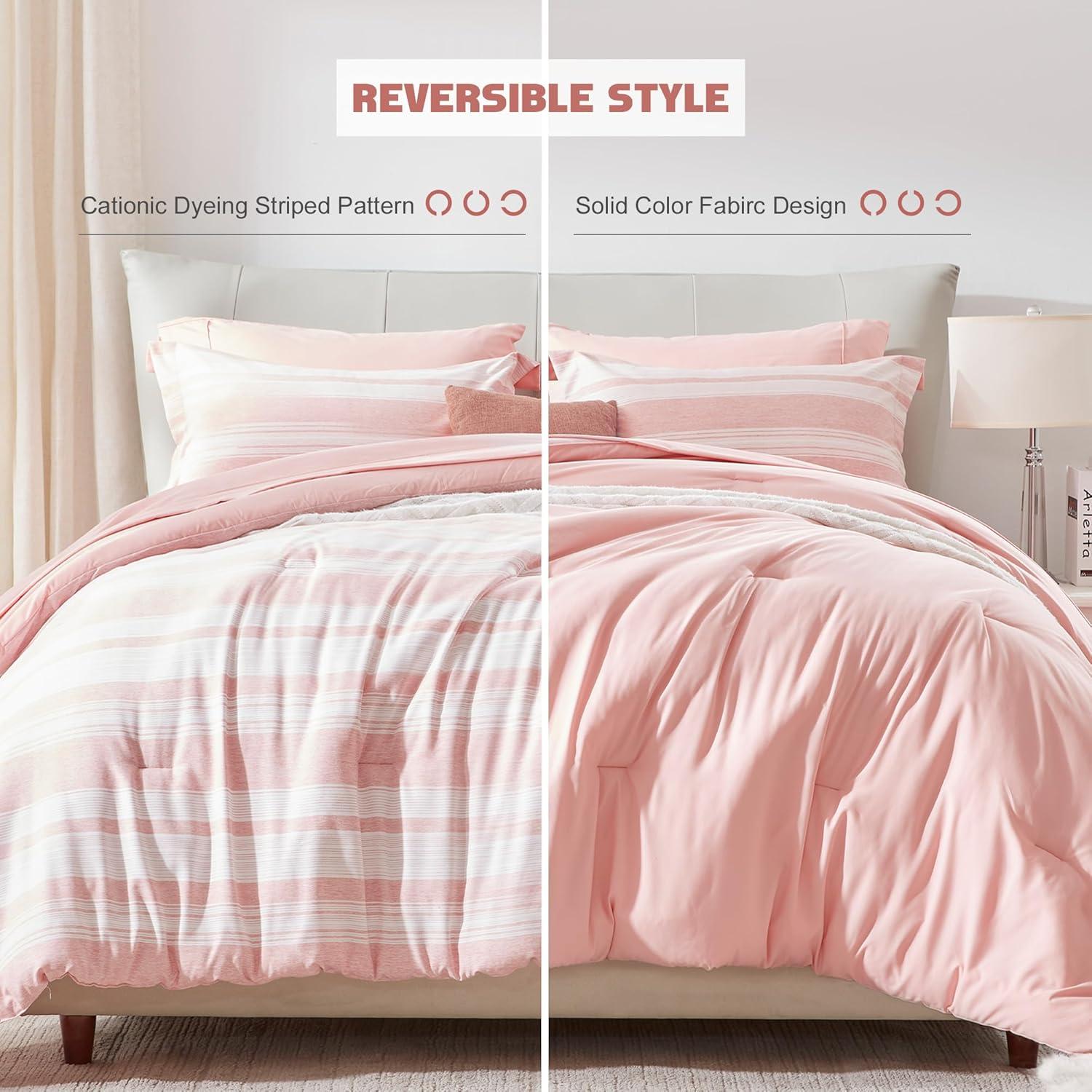 7 Pieces Comforter Set for All Seasons Pink - King