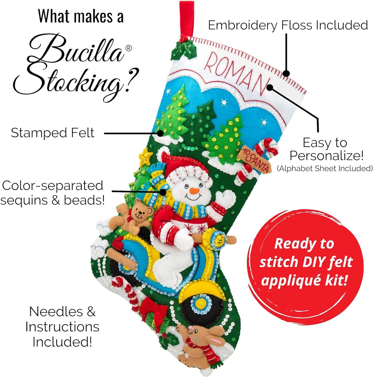 Bucilla Felt Stocking Applique Kit 18" Long-Snowman & Puppies