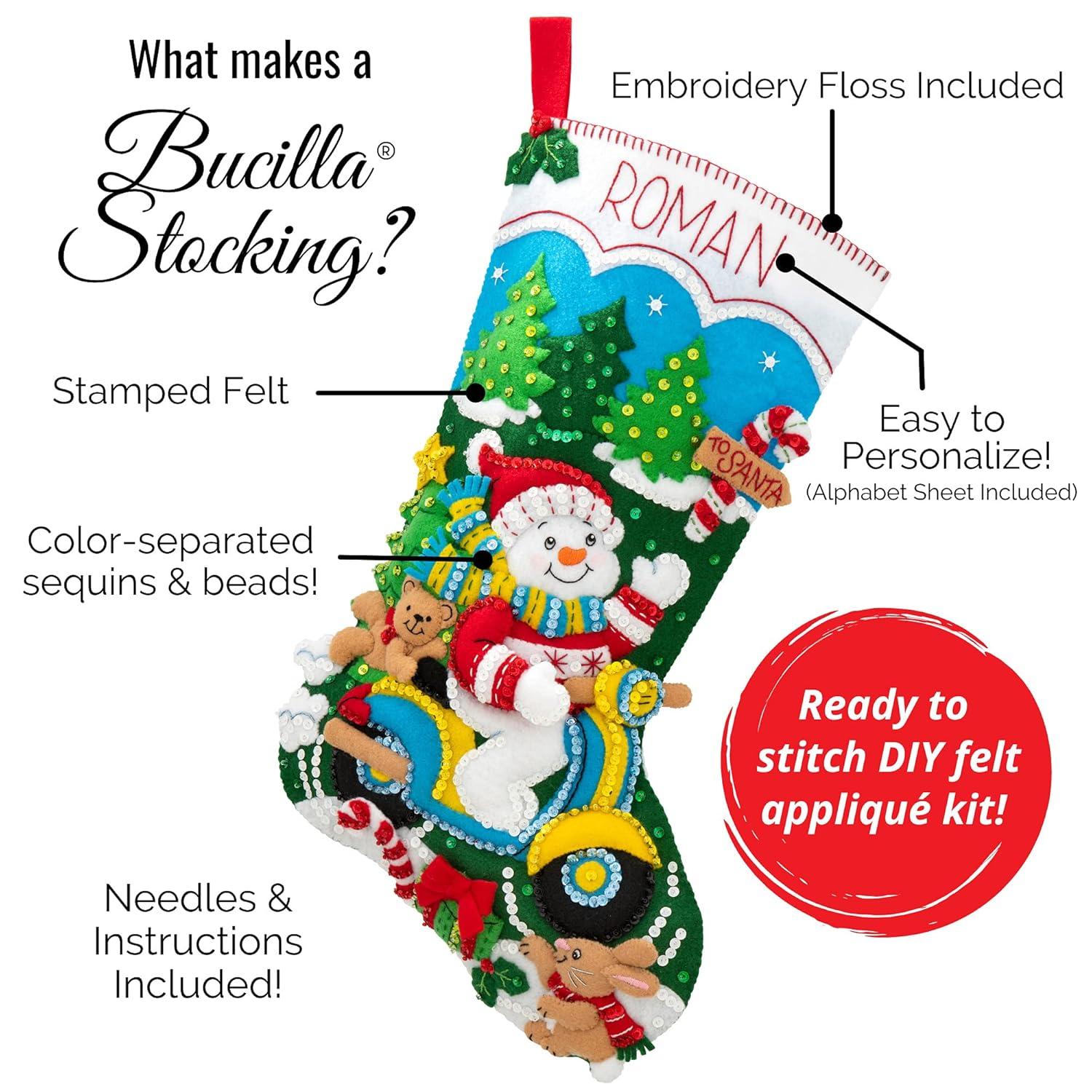 Bucilla Felt Stocking Applique Kit 18" Long-Snowman & Puppies