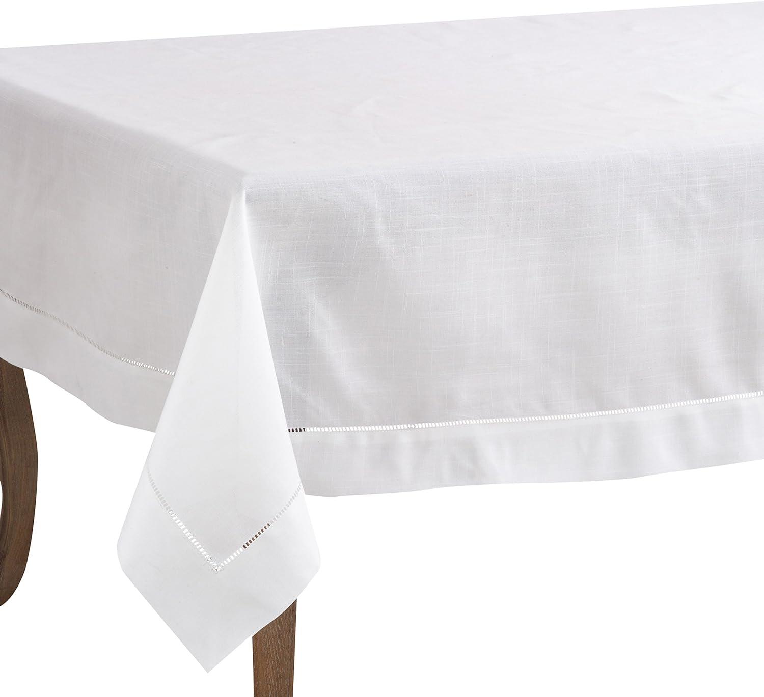 70"x104" Hemstitch Border Design Tablecloth White - Saro Lifestyle