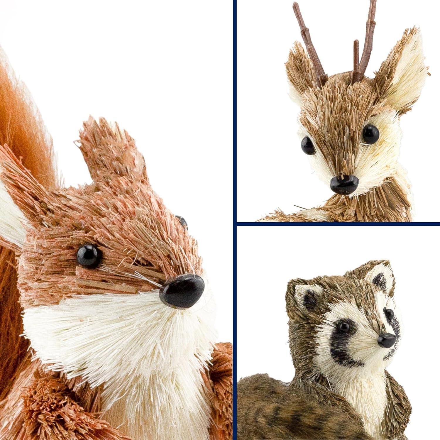 AuldHome Woodland Friends Figurines (Set of 3, Deer/Raccoon/Squirrel); Forest Animals Decor for Fall, Christmas, Winter and Themed Decor or Parties