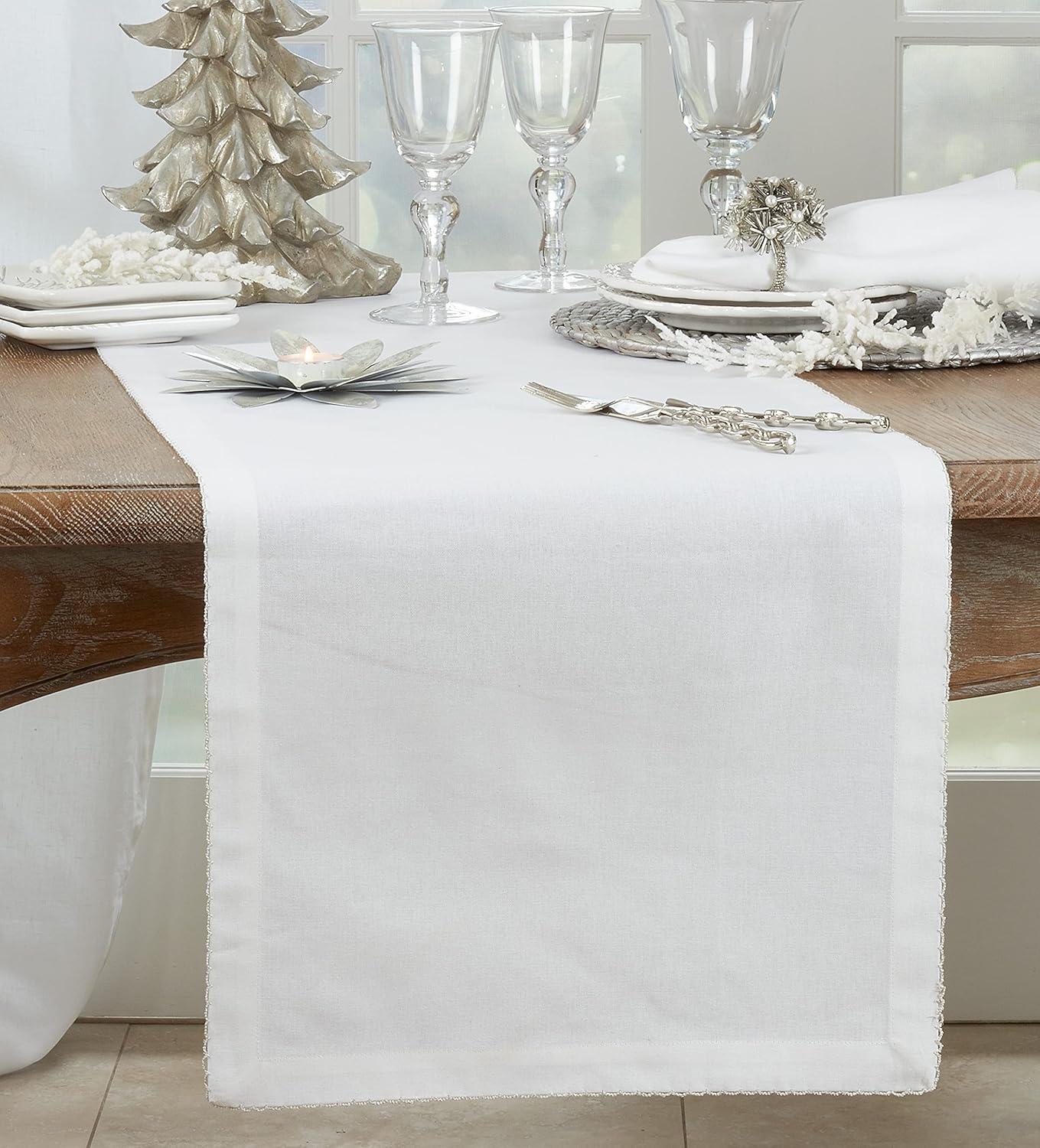 Silver Whip Stitched Cotton Table Runner 16" x 108"