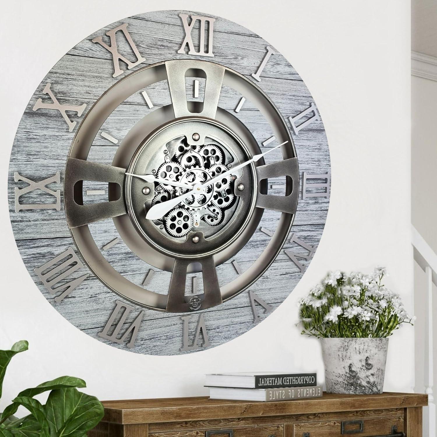 The Gears Clock Wall Clock 36" Oversized for Living Room decor with Real Moving Gears England Collection & Reviews | Wayfair