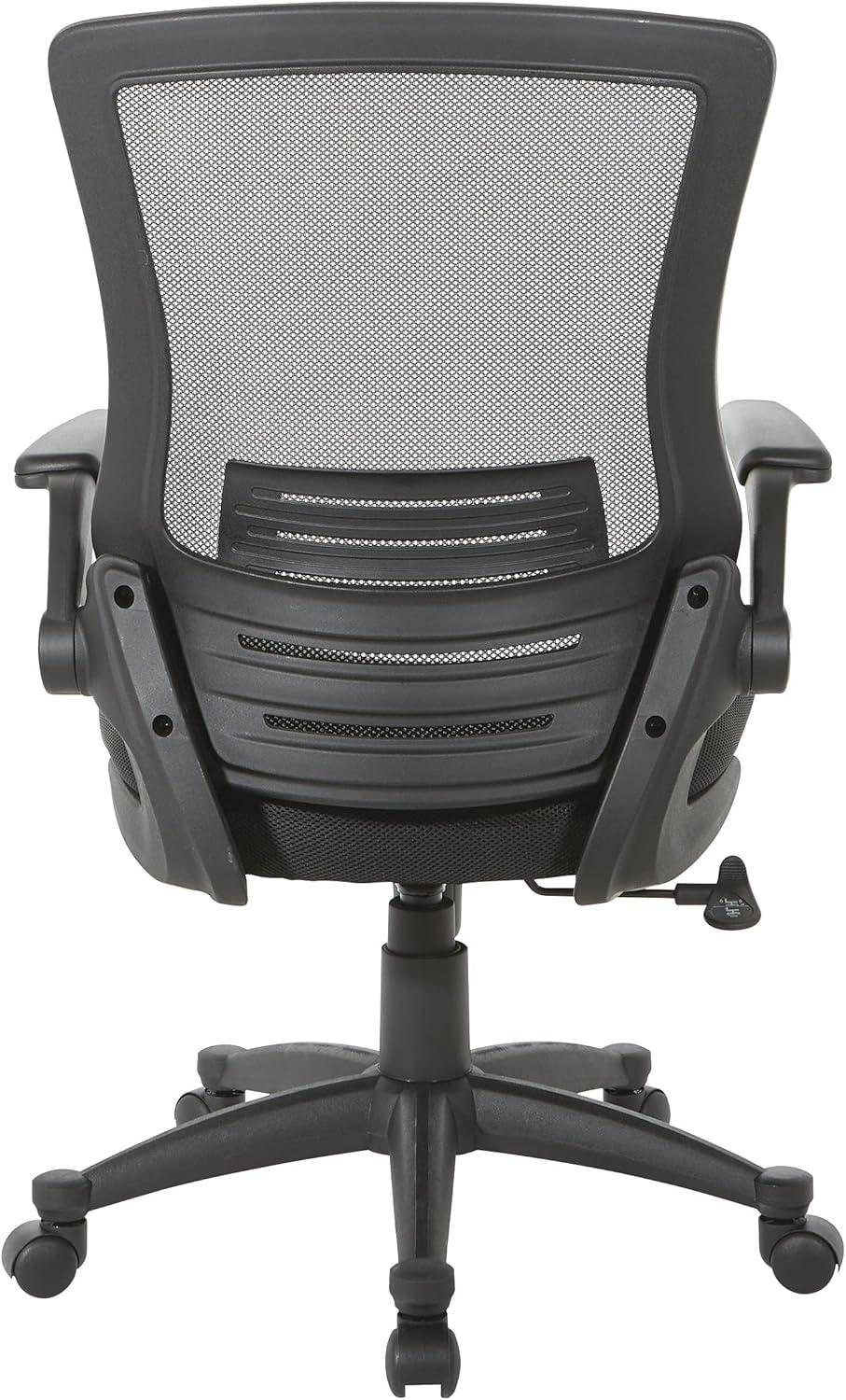 Office Star Products Screen Back Manager's Chair in Black Mesh Seat with PU Padded Flip Arms with Silver Accents