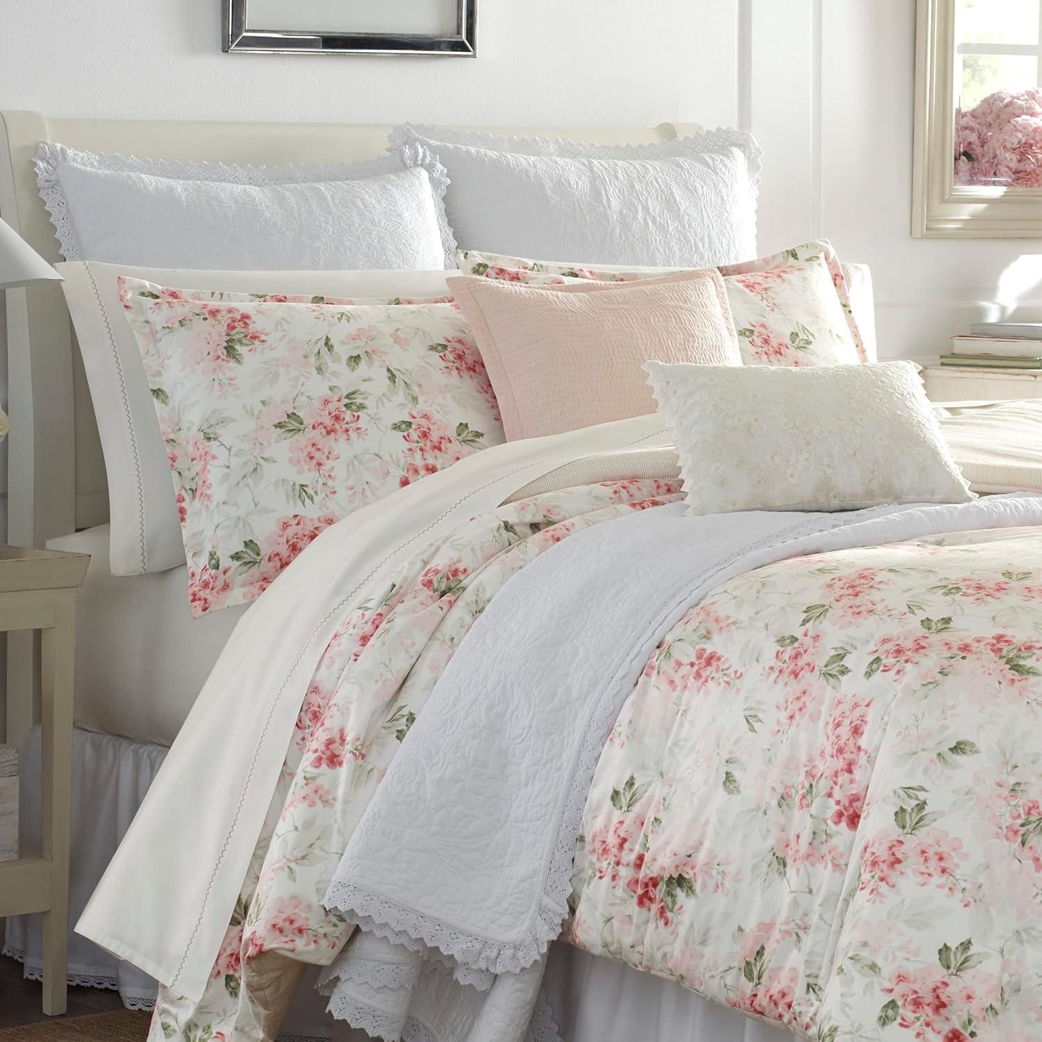 Full White Cotton Reversible Floral Comforter Set