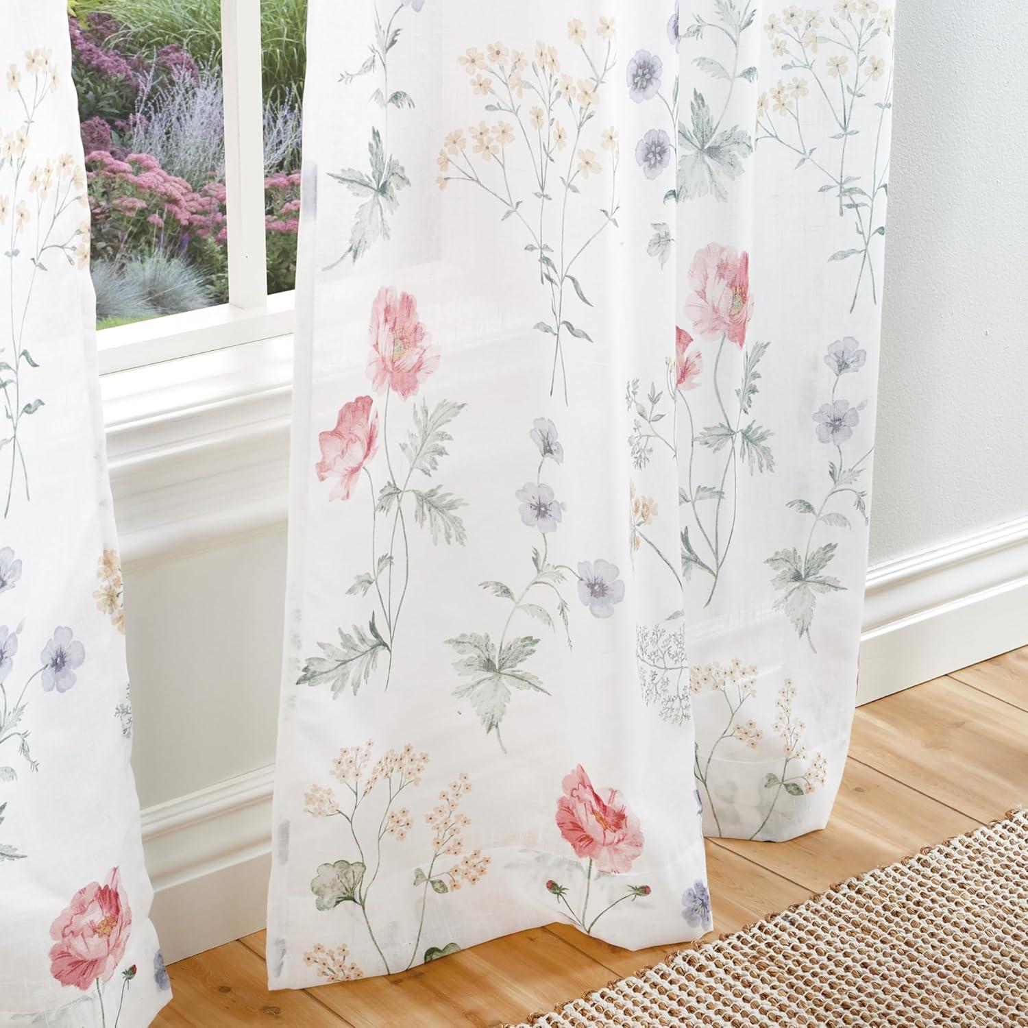 Floral Semi-Sheer Rod Pocket 84" Window Curtain Panel